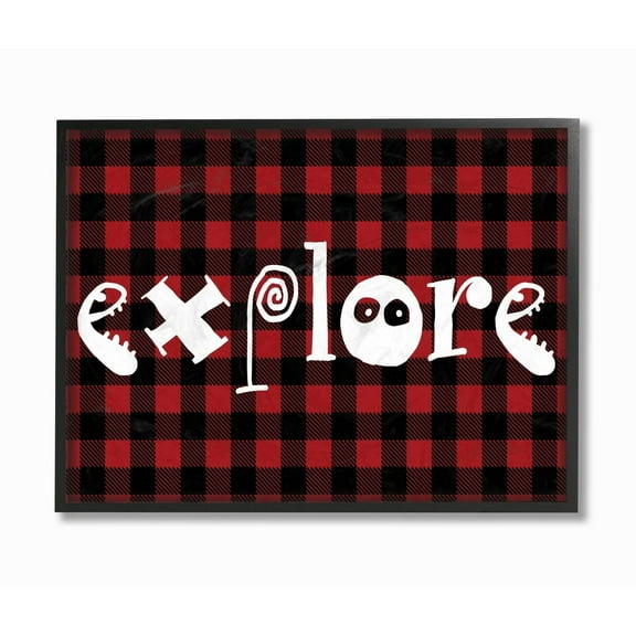 Explore Plaid Typography Oversized Framed Giclee Texturized Art
