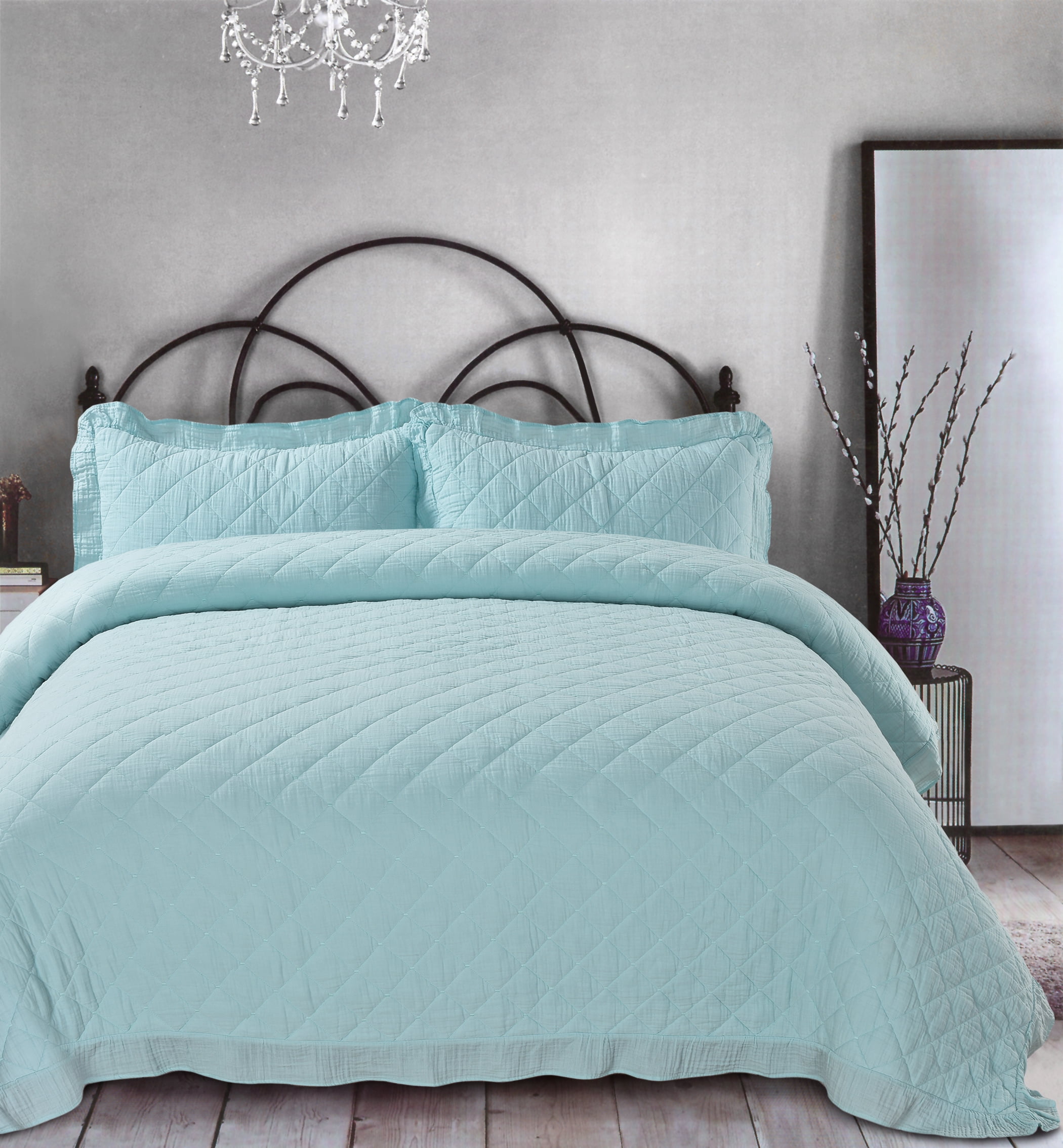 Sleeping Partners 100 Cotton Gauze Quilt Set With Ruffle Trim & 2