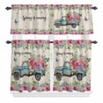 thumbnail image 2 of Kitchen Window Curtains Valance and Tier Set, Vintage Blue Car Spring Is Coming Rod Pocket Tier Curtain Valance Set, Country Rose Floral Art Light Filtering Cafe Curtains for Bedroom Living Room, 2 of 9