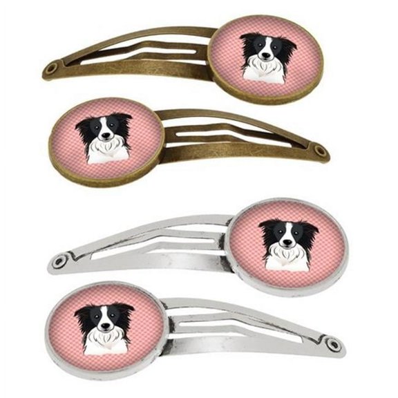 Carolines Treasures BB1241HCS4 Checkerboard Pink Border Collie Barrettes Hair Clips, Set of 4