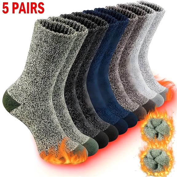 TELOLY 5 Pairs Men's Wool Loop Socks, Winter Warm Thick Socks, Men's Outdoor Home Casual Socks Fits All Sizes 8-12