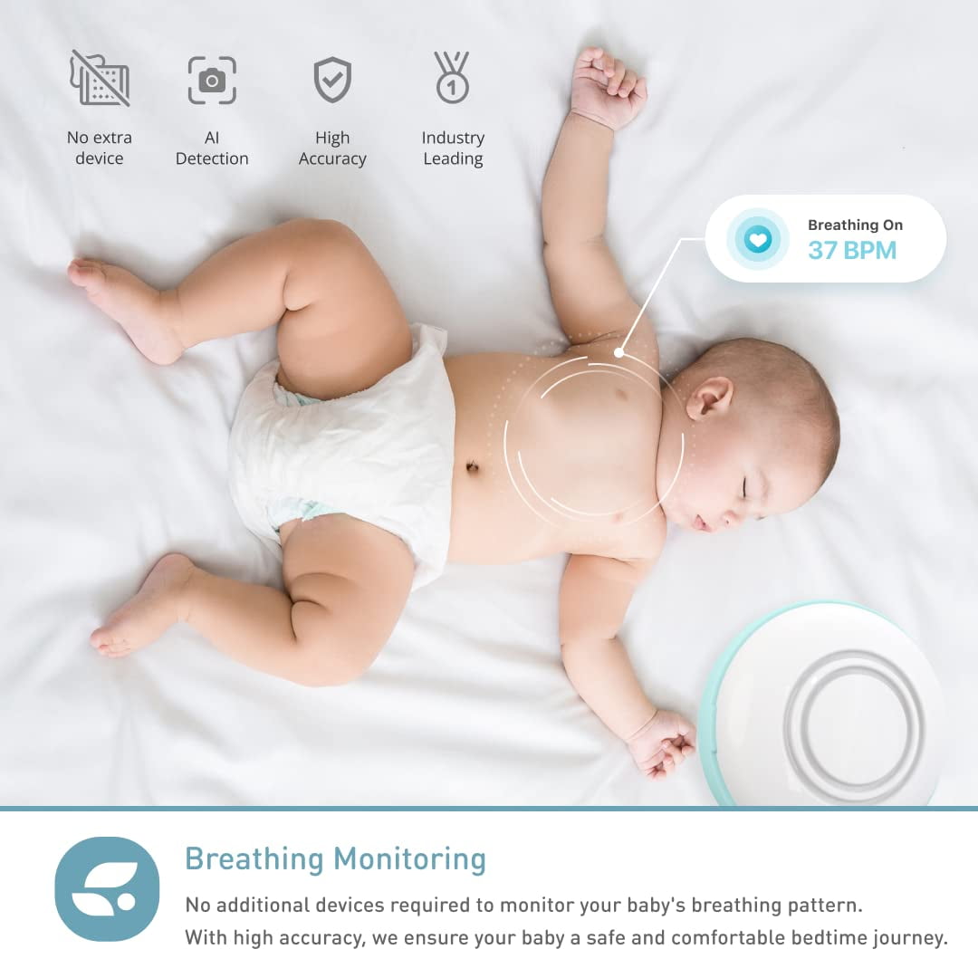 Lollipop Baby Monitor (Pistachio) - with Contactless Breathing Monitoring (No Extra Sensor Required, Subscription Service), Sleep Tracking and True Crying Detection, Smart AI WiFi Baby Camera