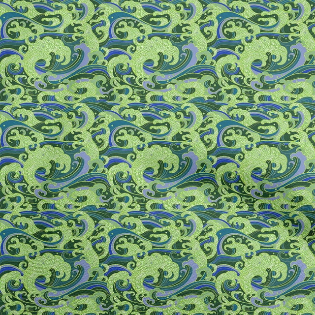 oneOone Rayon Light Green Fabric Asian Japanese Wave Fabric For Sewing Printed Craft Fabric By The Yard 56 Inch Wide