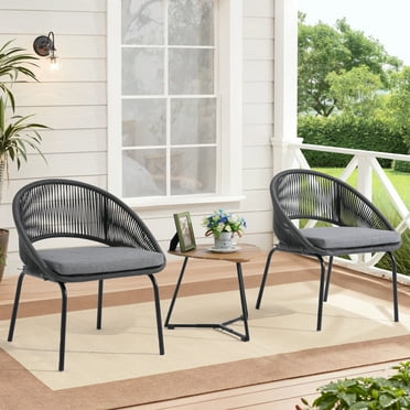 Simenmax Patio Furniture Set 3 Pieces, Outdoor Wicker Furniture with Coffee Table, Modern Rattan Patio Chairs Conversation Sets with Sofa,Gray