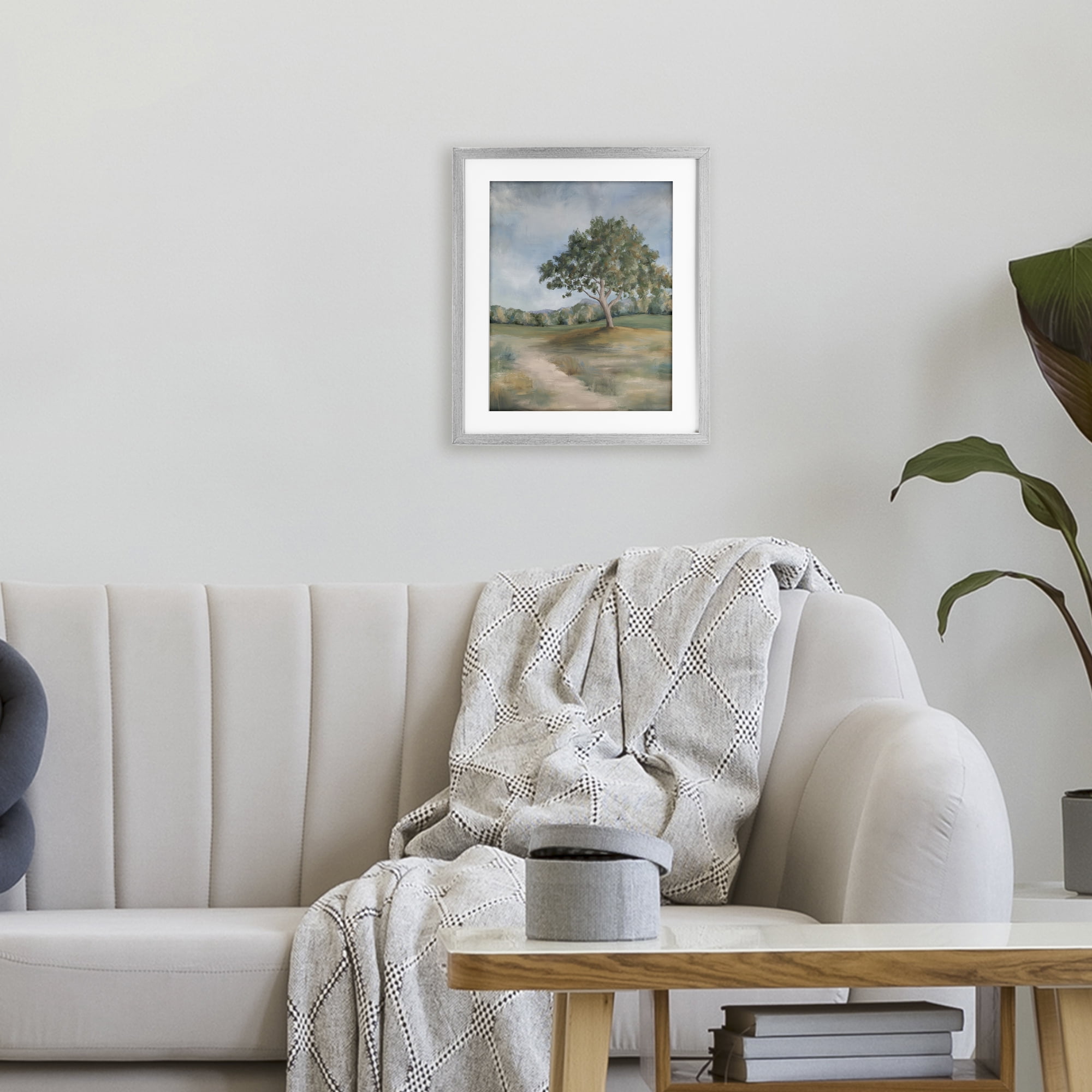 Countryside Tree Scenery Gray Framed Print Under Glass, design by Leah Noel Art