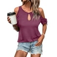 thumbnail image 3 of Hibeli Women's Keyhole Front Cold Shoulder Knot Cuff Short Sleeve Top, 3 of 4