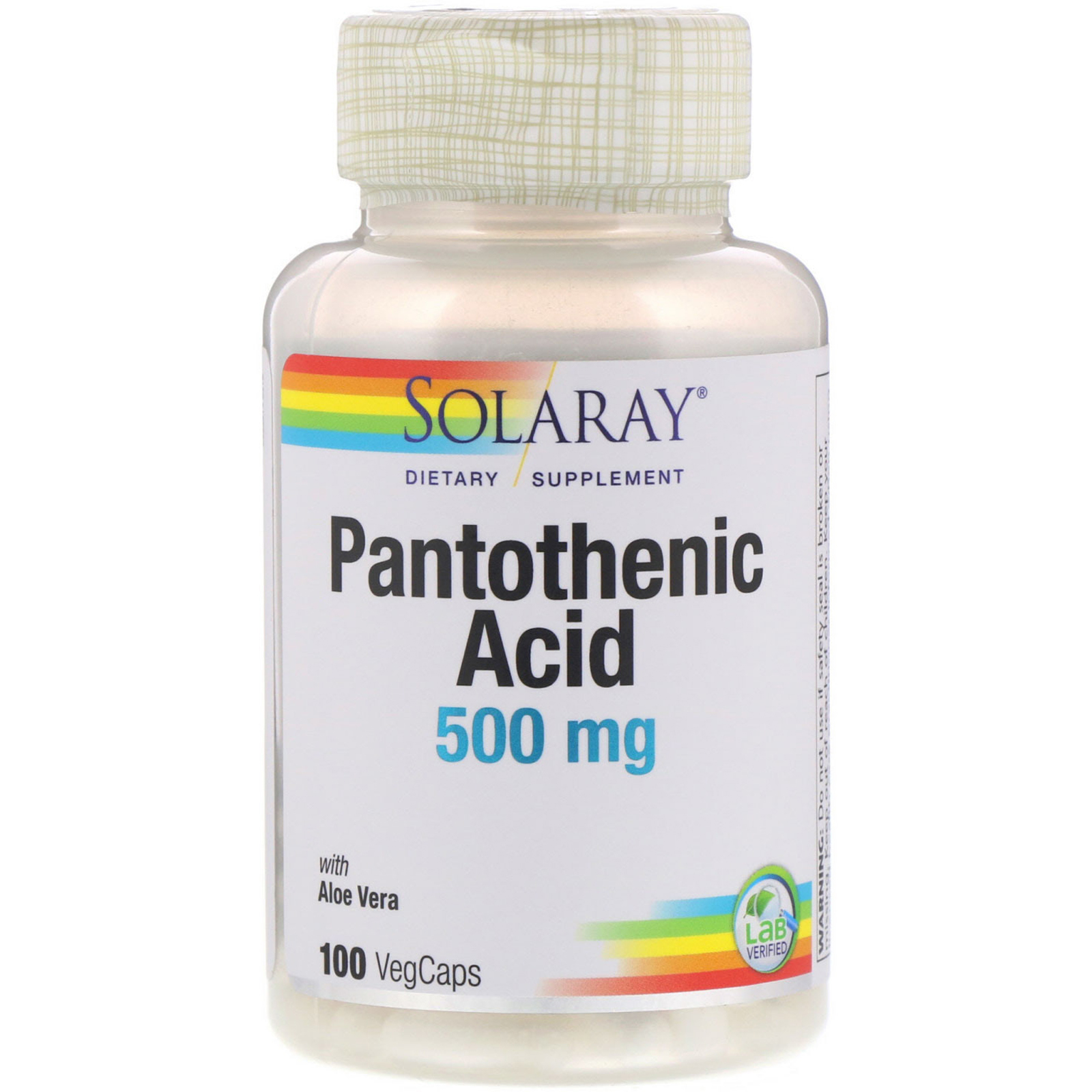 Solaray Pantothenic Acid 500mg Vitamin B5 for CoenzymeA Production