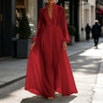 thumbnail image 3 of Gytharion Women's Stand Collar Maxi Dresses Long Sleeve Pleated Button Down Dresses Solid Color Loose Dresses, 3 of 4
