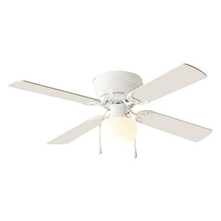 Mainstays 42  Hugger Metal Indoor Ceiling Fan with Light  White  4 Blades  LED Bulb  Reverse Airflow