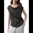 thumbnail image 2 of Blusas de Verano Informales Elegantes con Cuello Drapeado para Mujer, Sin Mangas, Fruncidas, Elegantes Gris S, 2 of 10