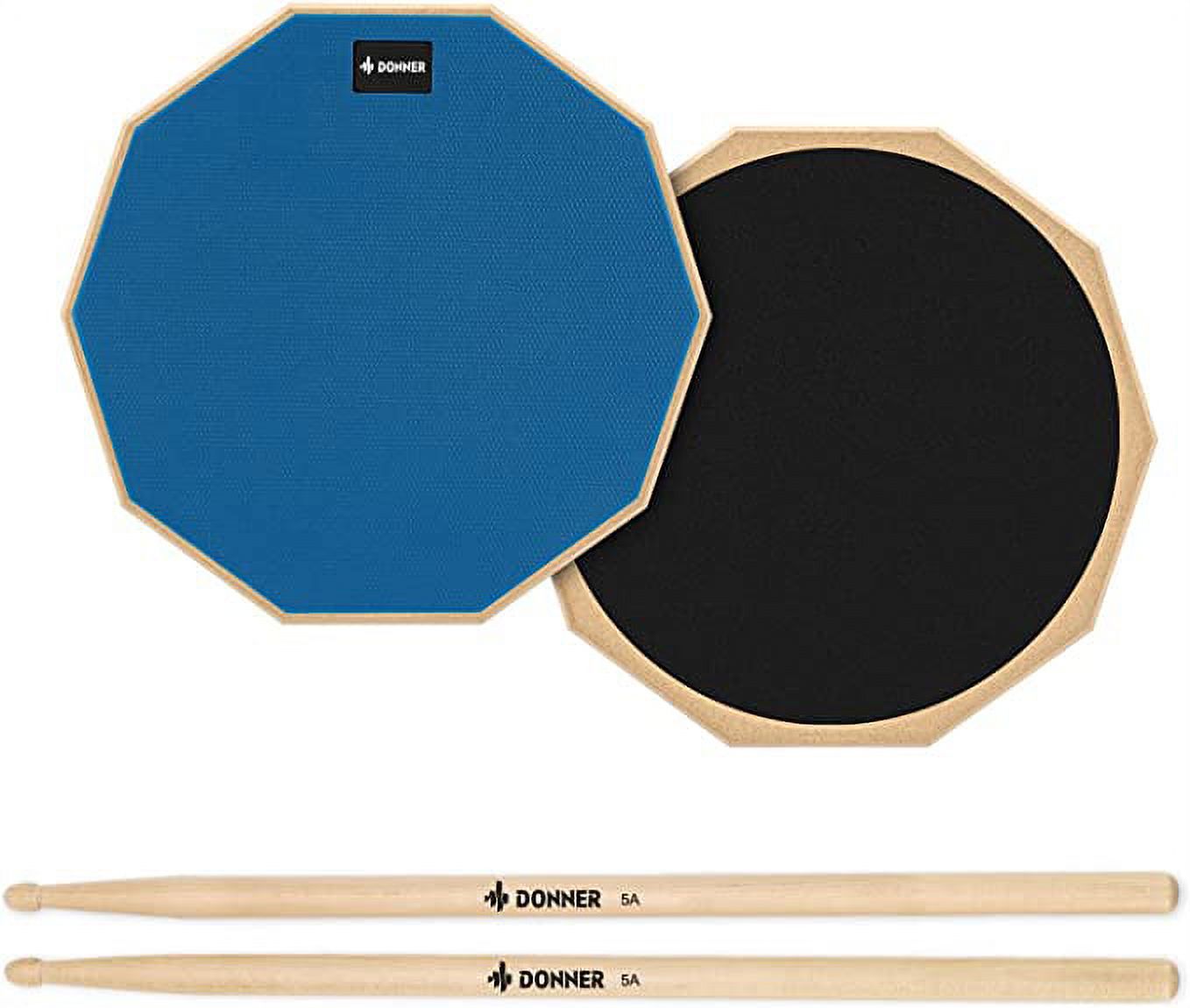 Donner 12 Inch Double-Sided Drum Practice Pad with Sticks