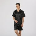 thumbnail image 3 of SWSMCLT Men's Satin Pajama Set Summer Silk Spring Short Soft Spandex Pjs Pajamas Short Sleeve Shorts Set Thin Lightweight Silky Button Down Sleepwear Comfy Black XX-Large, 3 of 5