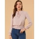 thumbnail image 2 of Blusa De Mujer Con Volantes Y Peplum Con Cuello Alto Y Manga Abullonada Rosa L, 2 of 6