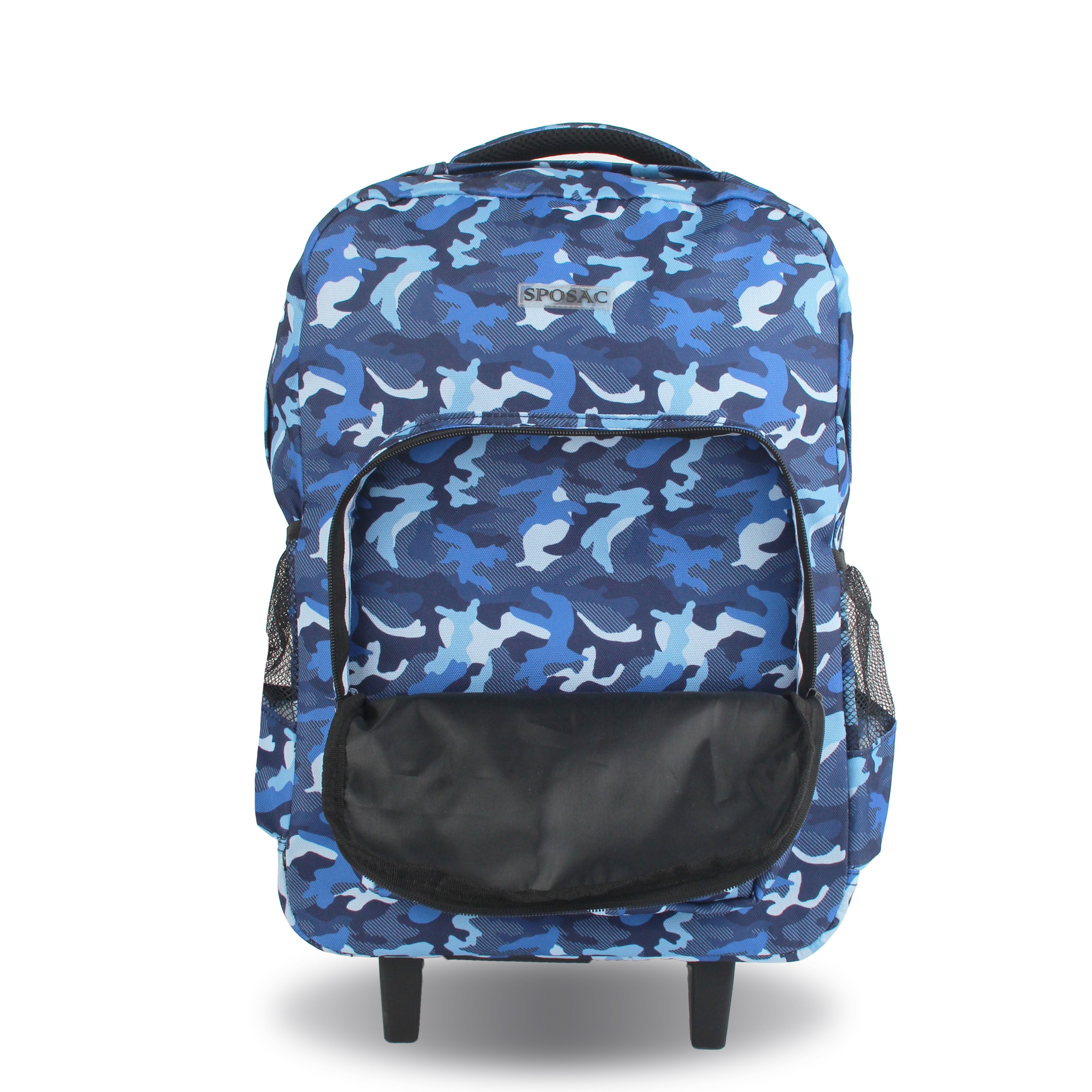 SPOSAC 19" Unisex Rolling Backpack For School And Travel, Blue Camo