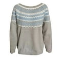 thumbnail image 5 of sususu Womens Fair Isle Sweater Lightweight Knitted Sweater Long Sleeve Crewneck Fairisle Pattern Loose Pullover Jumper Tops,A05-Light Gray,XXXL, 5 of 5