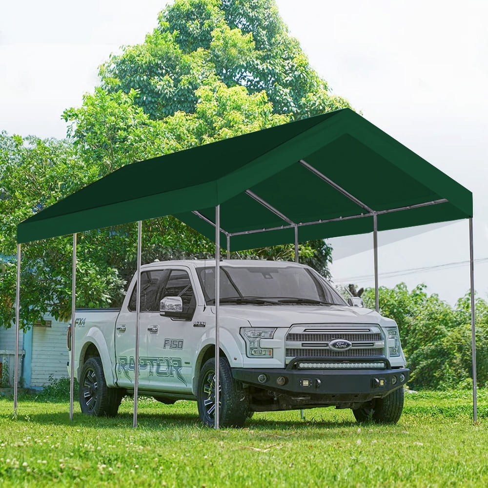 Vanteriam 10'x20' Carport Canopy Replacement Top Cover for Car Garage Shelter Party Tent with Ball Bungees Green (Only Top Cover, Frame is not Included)