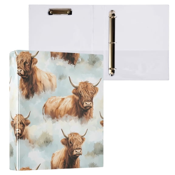 ALAZA Highland Cattle Flower-w7 Hardcover 3 Ring Binder 1.5" D-Rings with Interior Pockets Binders School 1 PC