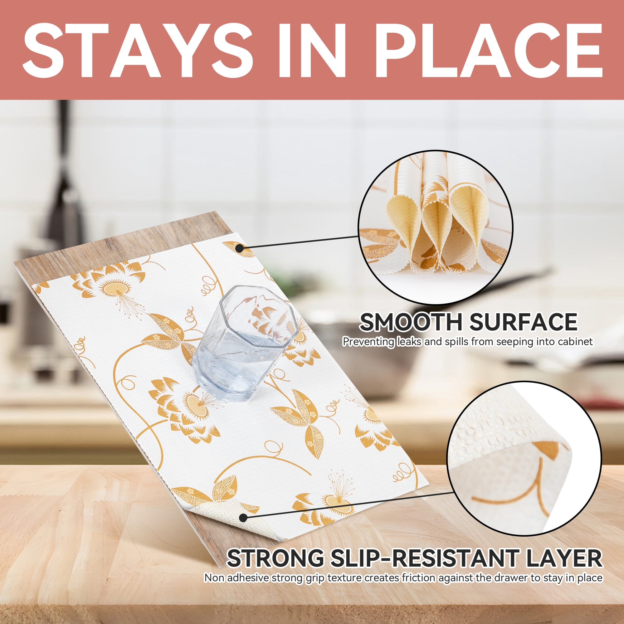 RAY STAR Non-Adhesive Shelf Cabinets 15.7''x48'' Drawer Liner, Non-Slip Washable Refrigerator Drawers Mat for Kitchen Shelves