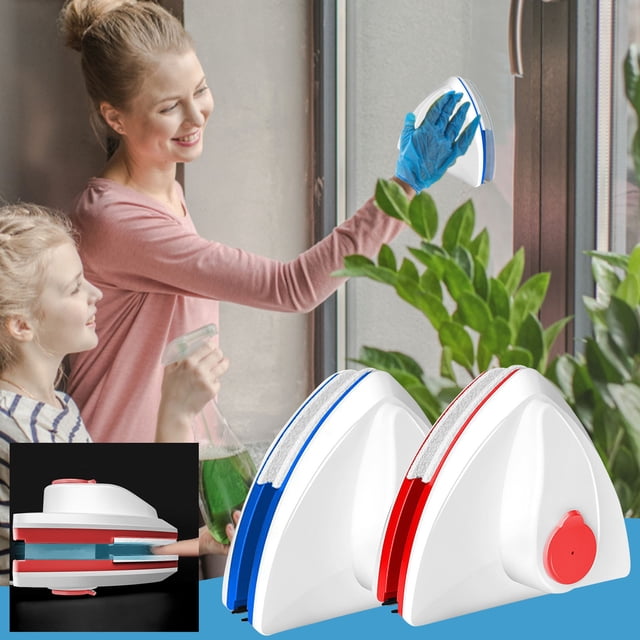Fiudx Limpiador de Ventanas Magnético de Doble Cara, Multifunción para Gran Altura, Material Abs, Potente Imán de Nd-Fe-B, para Uso En Interiores y Exteriores, para Cristales de Gran Altura, Tamaño 1