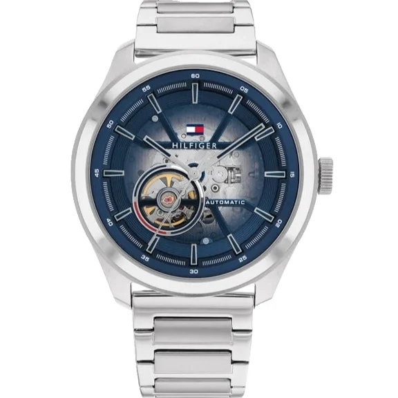Tommy Hilfiger Automatic 1791939 Blue Dial Silver Bracelet 44MM Mens Watch