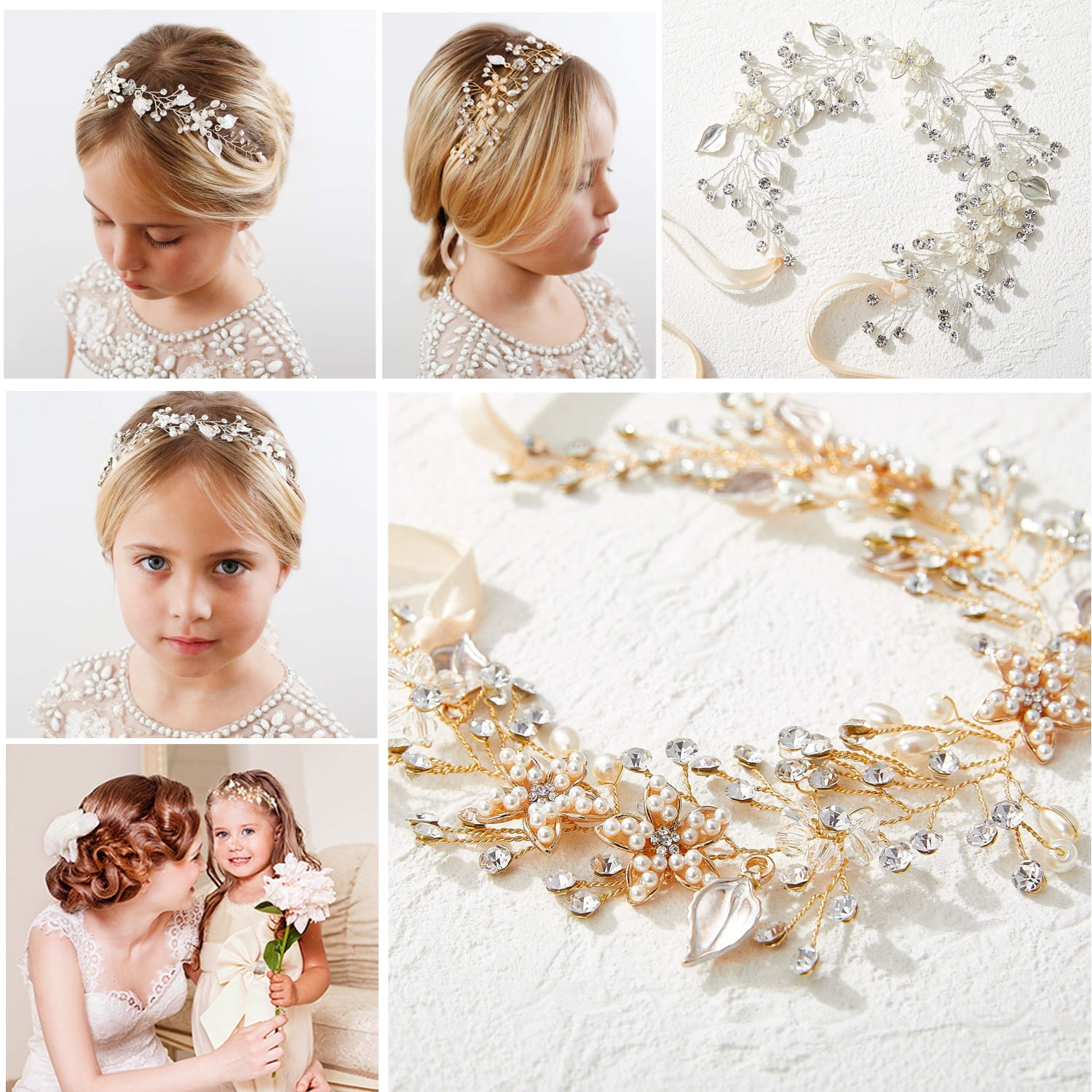 Flower Girl Headband for Wedding, Baby Girl Flower Pearl Hair Piece, Silver  Headpiece for Birthday Party, Photography 