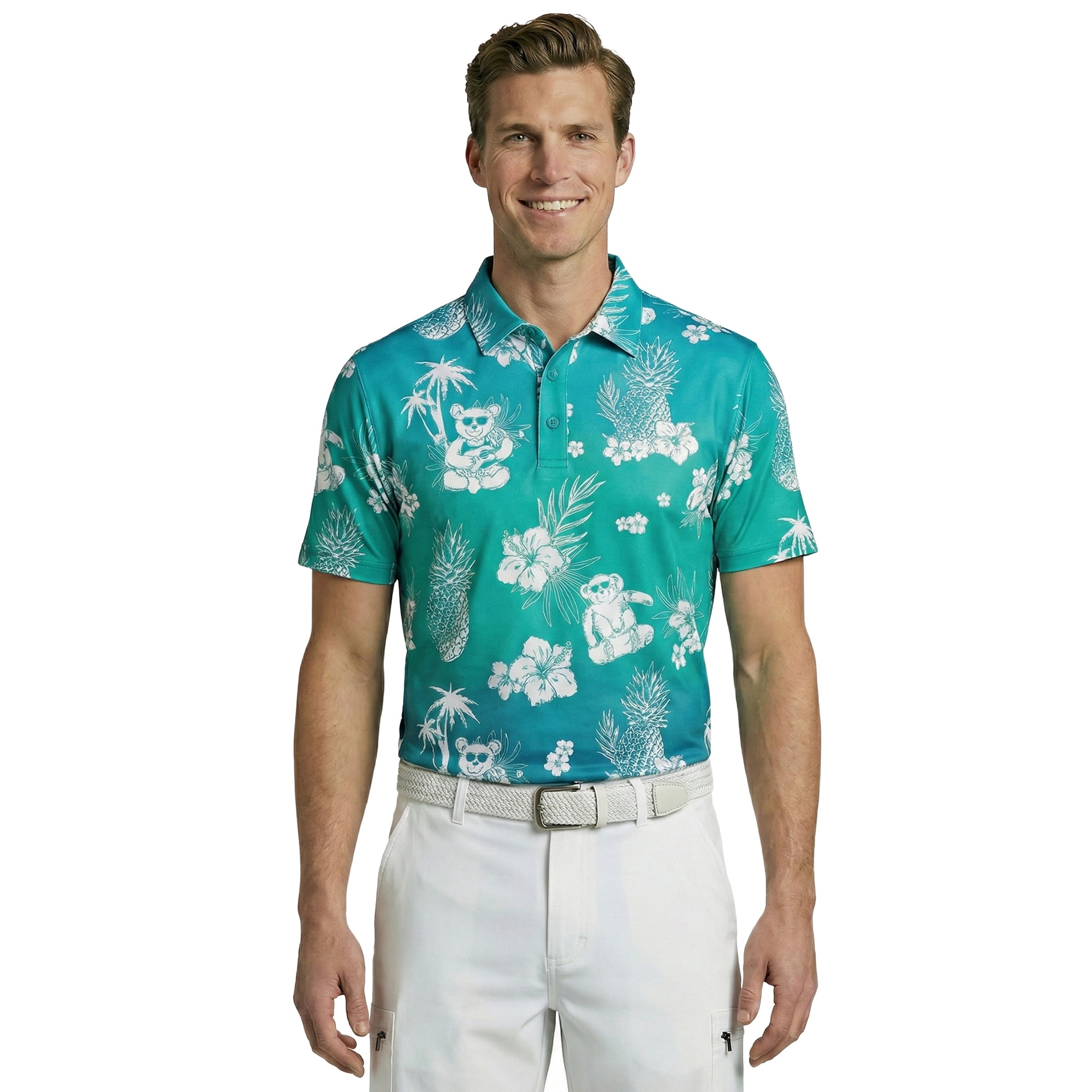 Birdie Bound Men's and Big & Tall Ombre Teddy Print Polo Shirt, Sizes XS-4XLT