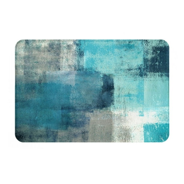 Teal Mat Turquoise Kitchen Rugs Mats Non Skid 16X24 Abstract Art Floor