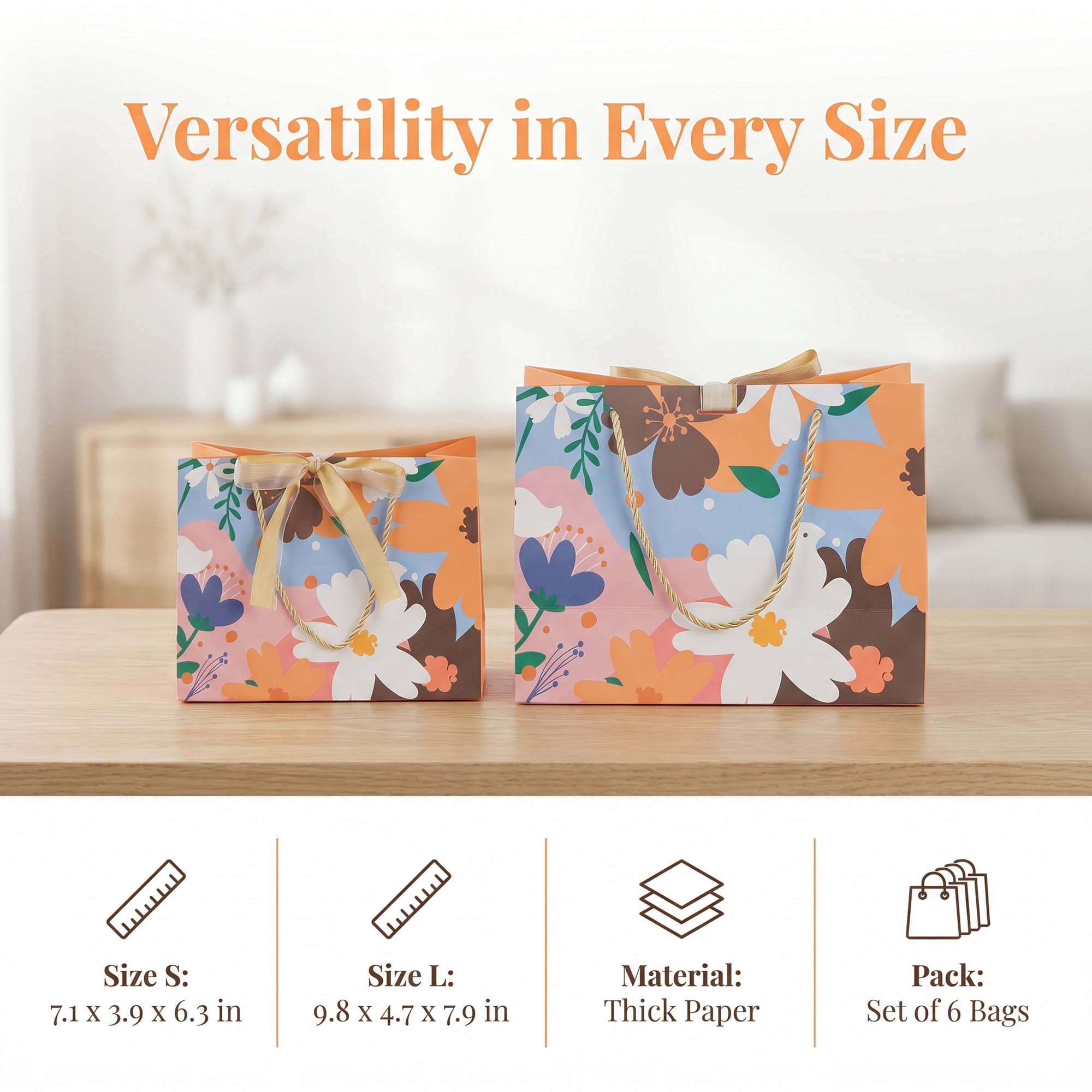 Unique Bargains Kraft Paper Gift Bags for Events with Handles Yellow 9.8" x 4.7" x 7.9"