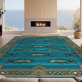 thumbnail image 2 of Design&I 9'x12' Washable Area Rug Fish Angler Cabin Stripe Band Wildlife Symmetrical Border Fishing for Dining Room, Basement, Large Office, Snag-Free, 2 of 7