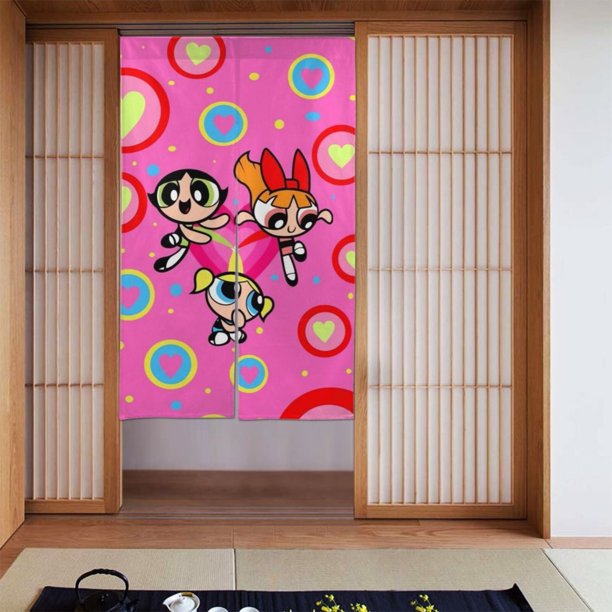Cortina de puerta semiopaca con patrón de patchwork de dos piezas de Las Chicas Superpoderosas, cortinas opacas decorativas para dormitorio, sala de estar, decoración de habitación de niños, 34 x 56