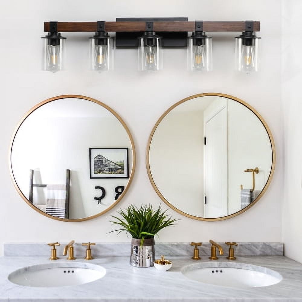 ACE-LIGHTS,5-Lights Farmhouse Rustic Bathroom Light Fixture with Glass Lampshade(Bulbs Not Included),Vanity Lights Fixture for Bathroom,Dressing Room,Bedroom,Living Room(Black)