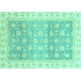 thumbnail image 1 of Ahgly Company Machine Washable Indoor Rectangle Oriental Turquoise Blue Traditional Area Rugs, 5' x 7', 1 of 4