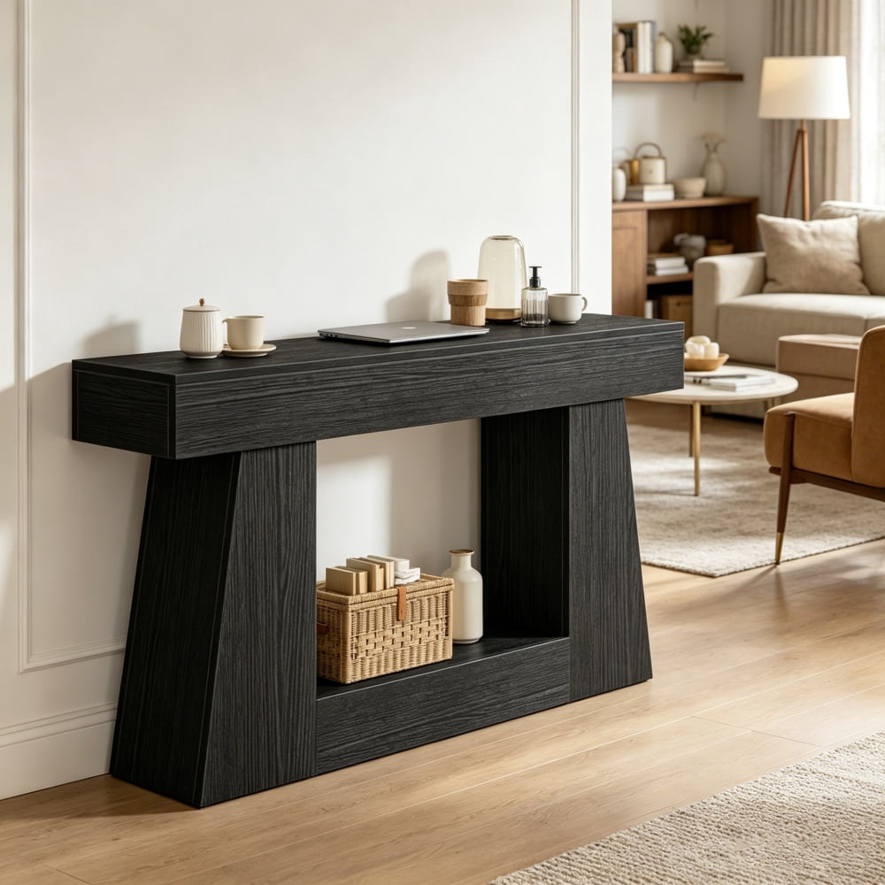 Long Console Table, Modern Minimalist Entryway Table, Slim Long Accent Table with Sturdy Metal Frame, Narrow Sofa Back Table Display Storage Table for Hallway Living Room Bedroom Home Decor