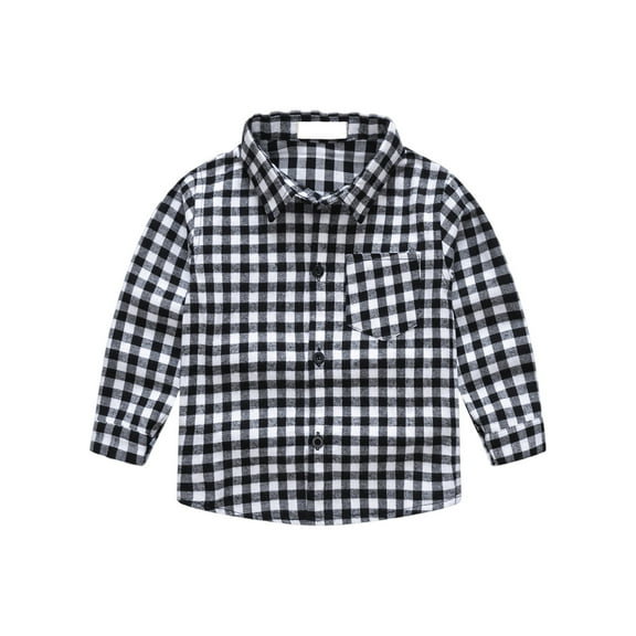 Spring Fall Boys Plaid Cute Shirt Long Sleeve Button Down Casual Shirt White 140