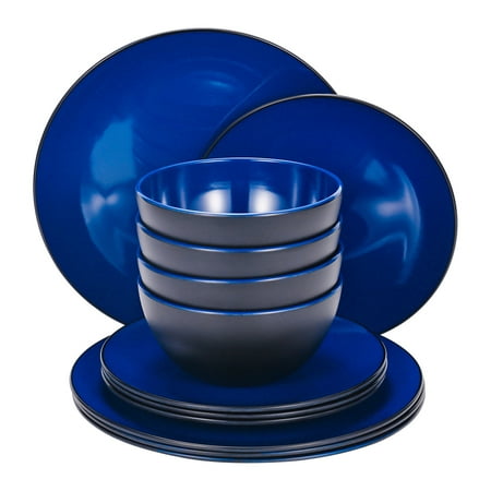 

TP 12-Piece Melamine Dinnerware Set Service for 4 Blue & Black