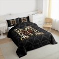 thumbnail image 3 of Homewish Bow Letter Monogrammed M 3-Piece Full Size Comforter Sets for Teens,Leopard Print Bedding Comforter Set,Abstract Bohemian Damask Lightweight Bedding Sets,Breathable Home Decor,Reversible, 3 of 8