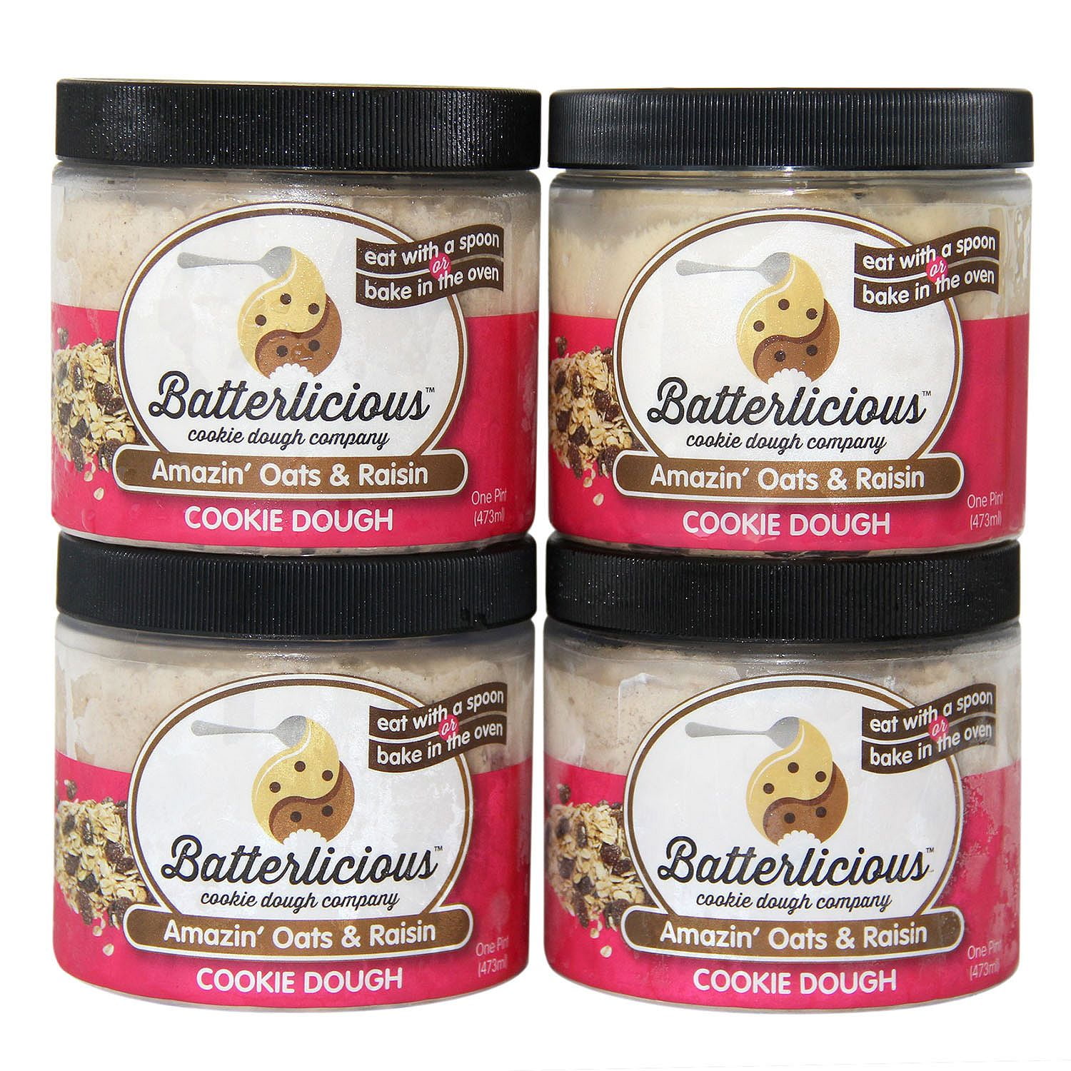 Batterlicious Edible Cookie Dough, Amazin' Oats & Raisin (1 pint jar, 4 ct.) by