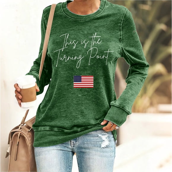 Winter Plus Size Fall Sweaters for Women Retro This Is The Print Sweatshirt Women USA Freedom America Flag Top Funny Hoodies Green L