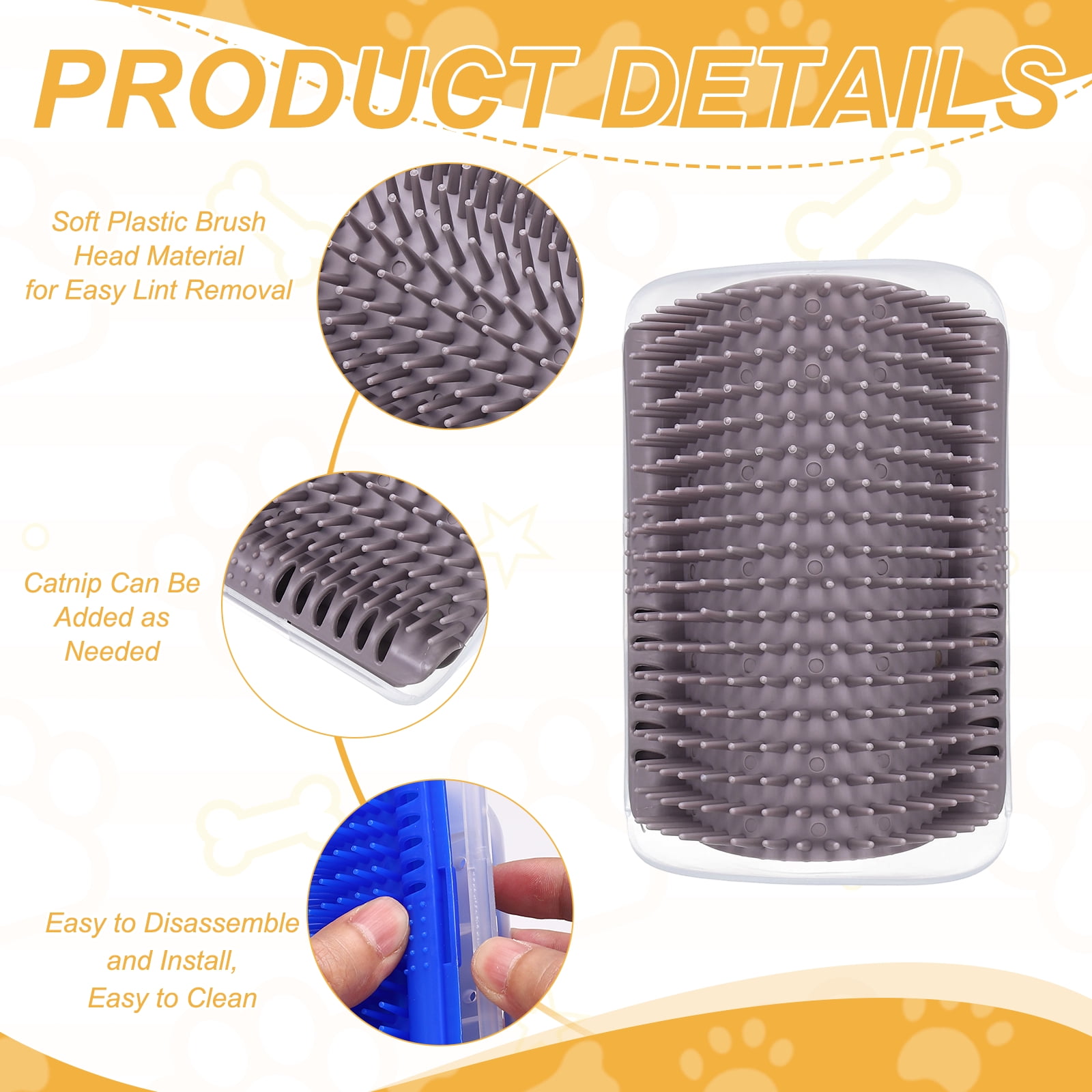 Uxcell Self Grooming Cat Brush, Cat Self Groomer Scratcher with Catnip Softer Cat Face Scratchers Wall Corner Groomer Massage Combs (4Pcs, S, Grey) for Long Short Fur Pets/Kittens/Puppies