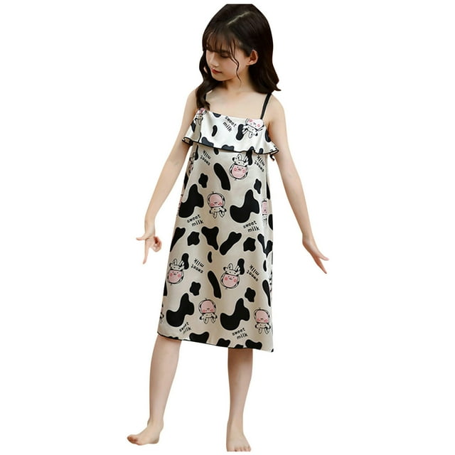 GDREDA Robe de Nuit pour Filles Tout-Petits Robe d'Été Sans Manches à Bretelles Robe Imprimée Vêtements de Maison Robe de 1er Anniversaire pour Bébé Fille