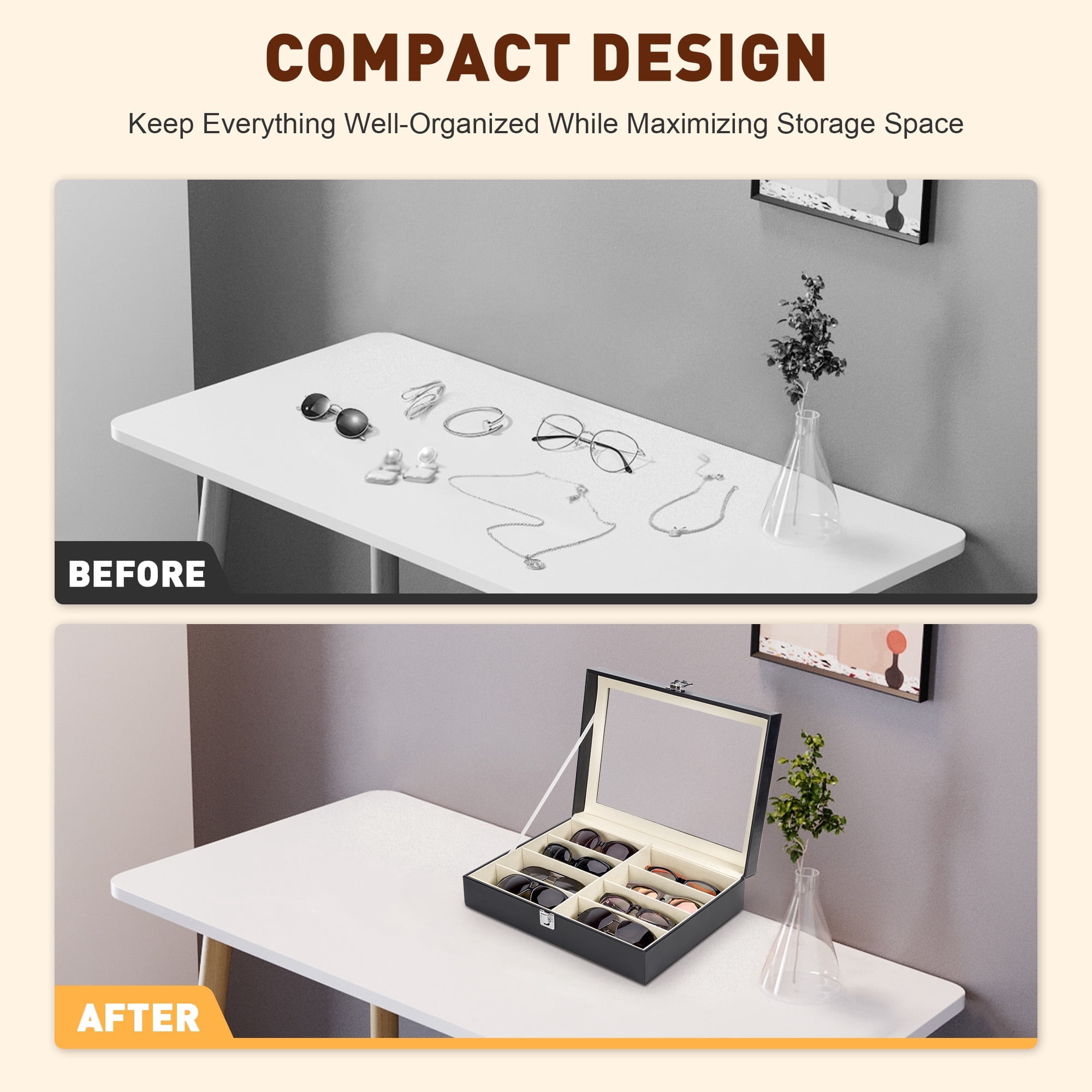 Bestco Leather Multi-Sunglasses Organizer for Women and Men, Eyeglasses Display Case, Jewelry Watch Organizer, One Size.