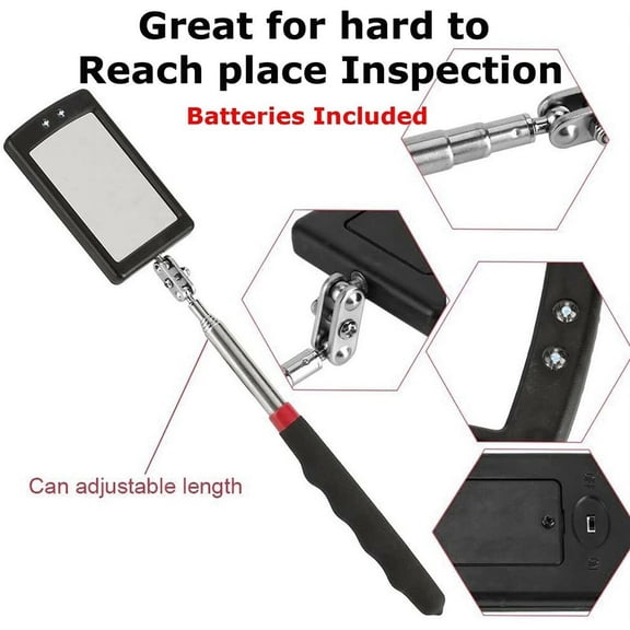 Inspection Mirror LED Lighted Mechanic Telescoping illuminate Swivel Extendable