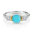 thumbnail image 2 of Gem Stone King 925 Silver and 10K Yellow Gold 3-Stone Diamond Ring Cushion Green Turquoise and Moissanite (1.56 Cttw, Size 8), 2 of 3