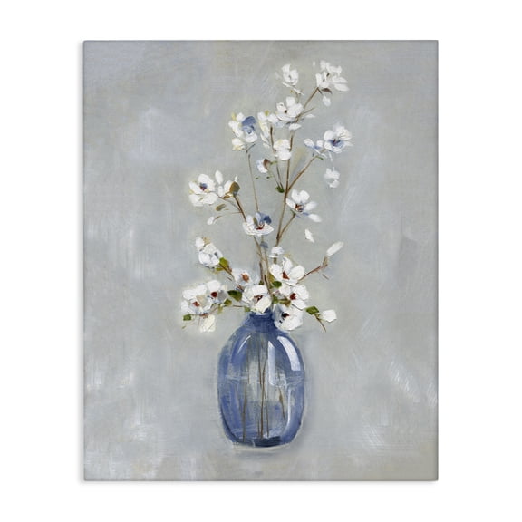 Stupell Industries Transitional Classic White Flower Arrangement Blue Vase Ikebana Canvas Art, 24 x 30, by Sally Swatland