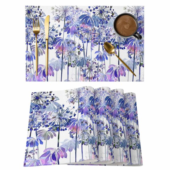 Purple Onion Flowers Placemats Set of 8, Spring Floral Dandelion Botanical Placemats for Dining Table, Place Mats for Kitchen Tabletop, Waterproof Wipeable Dining Table Mats Set