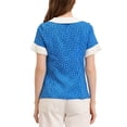 thumbnail image 4 of INSPIRE CHIC Women's Contrast Doll Collar Short Sleeves Polka Dots Tops Blouses S Blue, 4 of 7