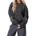 thumbnail image 2 of Stichou Hoodies for Women Cute Bow Trim Preppy Sweatshirts Long Sleeve Drop Shoulder Fleece Pullover Tops w/Pocket Dark Gray S, 2 of 7