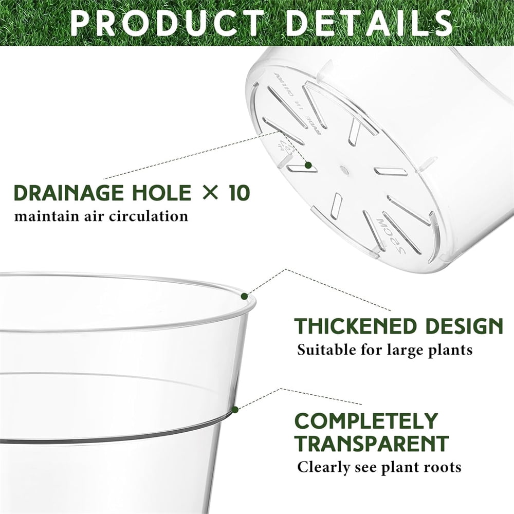 HYG 2 Pack Plastic Nursery Pots Clear Plant Pots with Drainage Hole 9.8 inch Large Orchid Pot Flower Containers for Outdoor Garden Plants