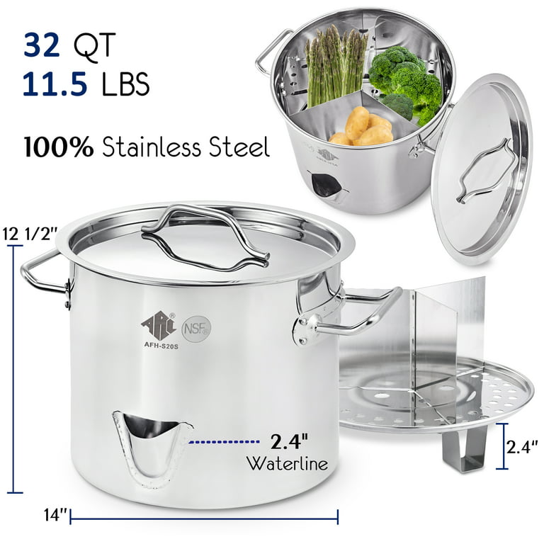 ARC Three in One 8 Gallon 32QT Stainless Steel Stock Pot Tamale steamer  with Lid & Steamer Rach