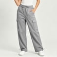 thumbnail image 2 of VBVC Women's Drawstring Wide Leg Cargo Pants , Casual Adjustable Hem Sweatpants For Women, Ladies' Y2K Streetwear Trousers with Pockets, Gray , S-3XL, 2 of 10